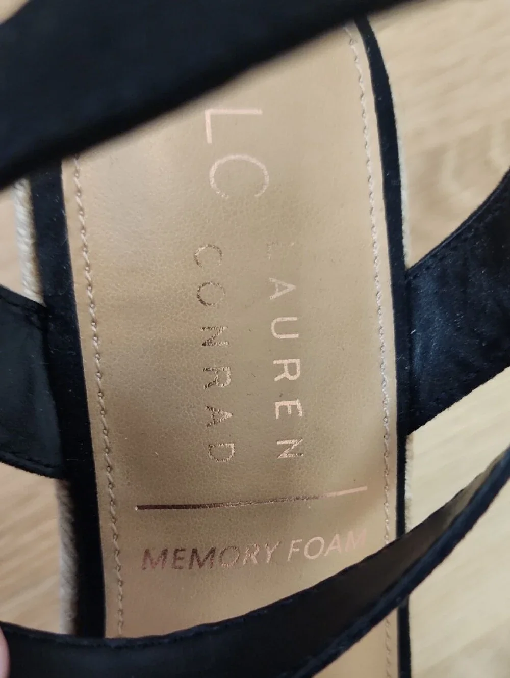LC Lauren Conrad Black Espadrille Wedge Sandals with Ruched Front